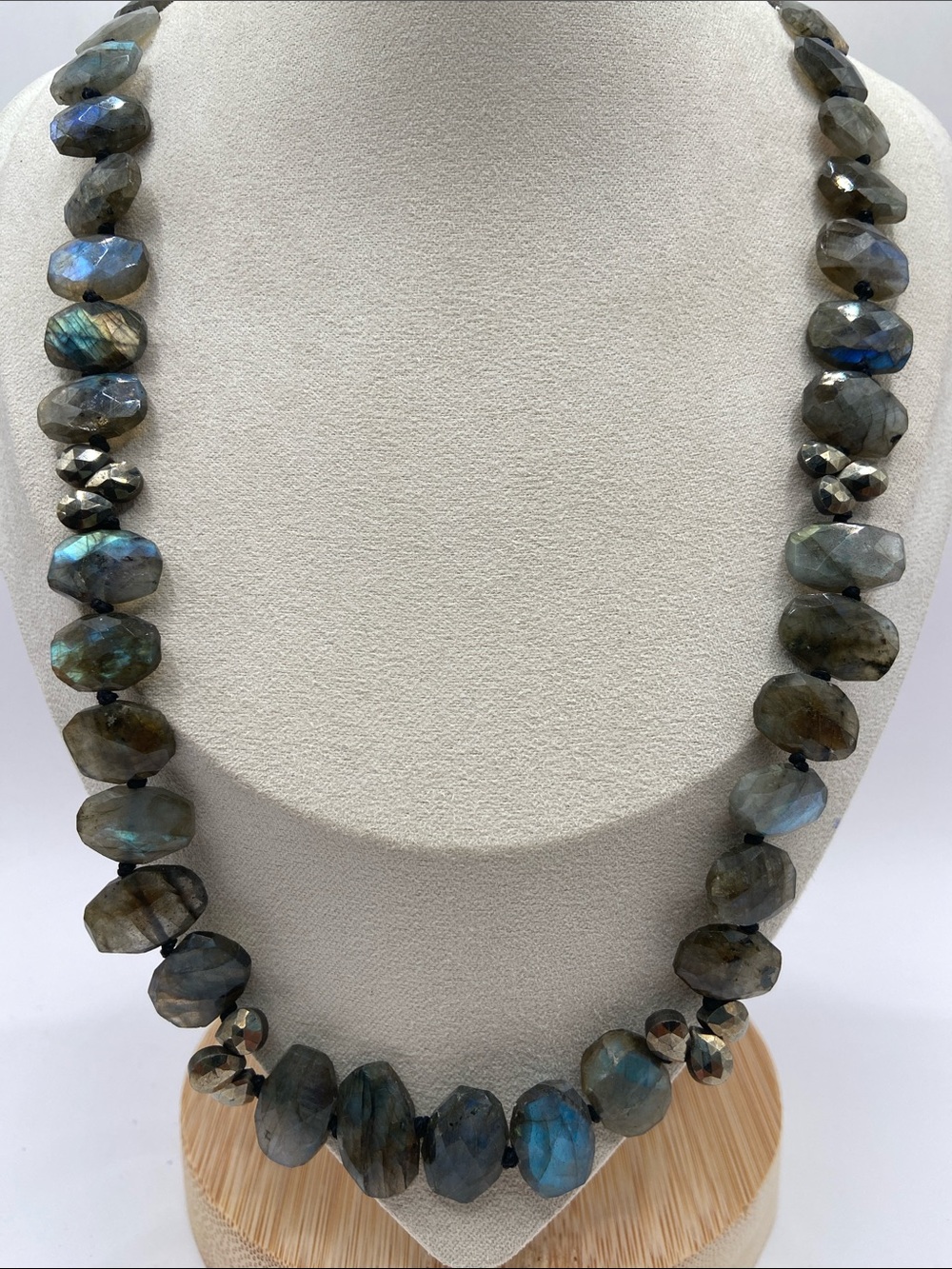 Rarities 22K Gold Plated Sterling Silver 925 Faceted Labradorite Pyrite Necklace